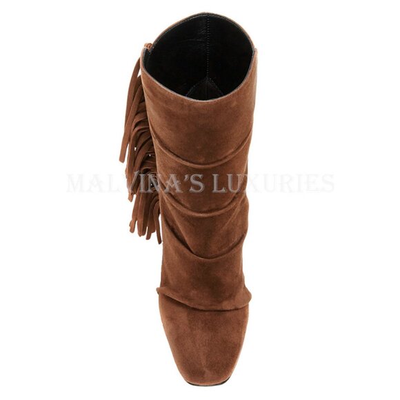 GIUSEPPE ZANOTTI BOOTS ALABAMA ANKLE BOOTIES FRINGE SUEDE LEATHER - Picture 6 of 14